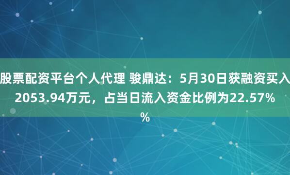 股票配资平台个人代理 骏鼎达：5月30日获融资买入2053.94万元，占当日流入资金比例为22.57%